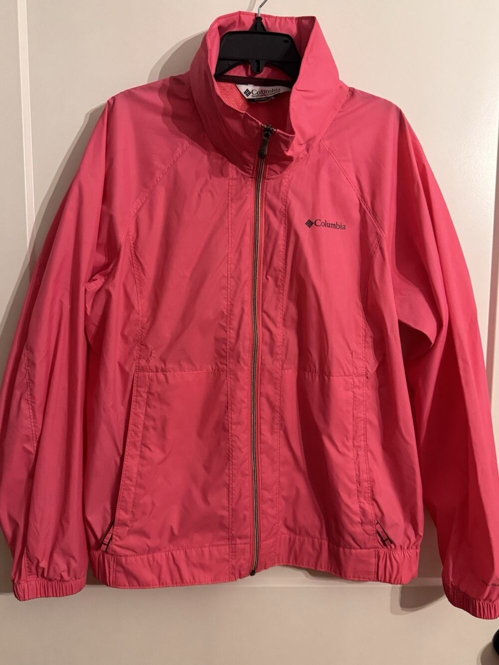 Women’s Columbia Rain Jacket Wind Breaker Zip In Hood Pink Sz 1x Hiking Gorpcore